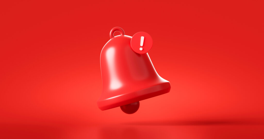 Red danger alarm bell or emergency notifications alert 