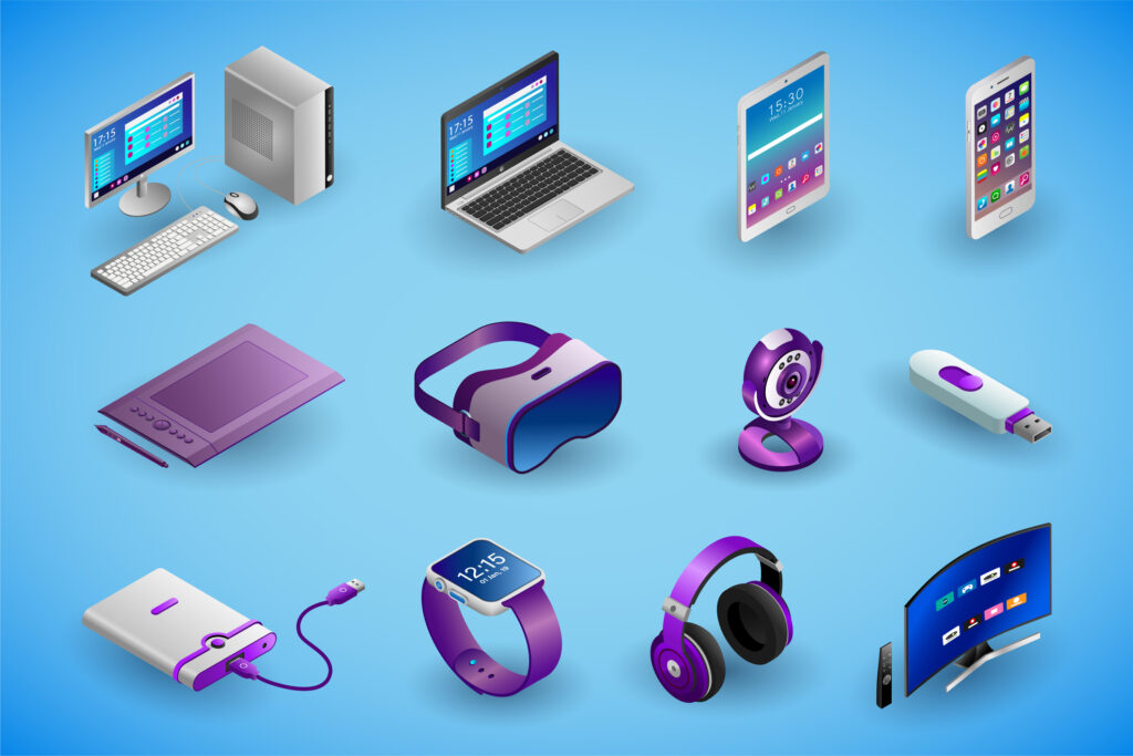 A vector illustration of various personal electronic devices