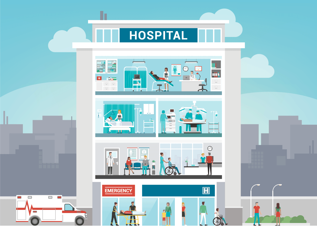 Rendering of a modern hospital