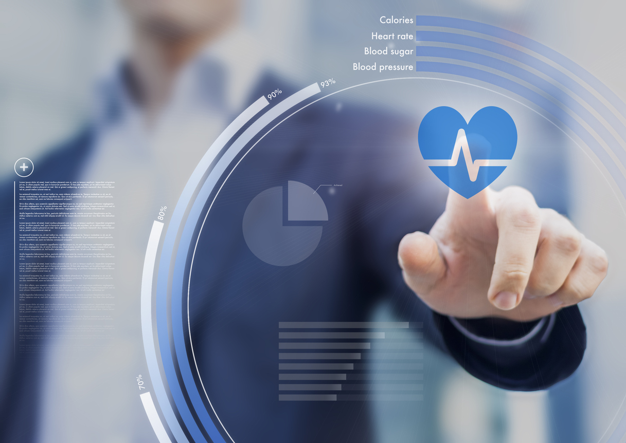 Button for more local and regional health resources consisting of a photo of a man touching a health application touchscreen interface