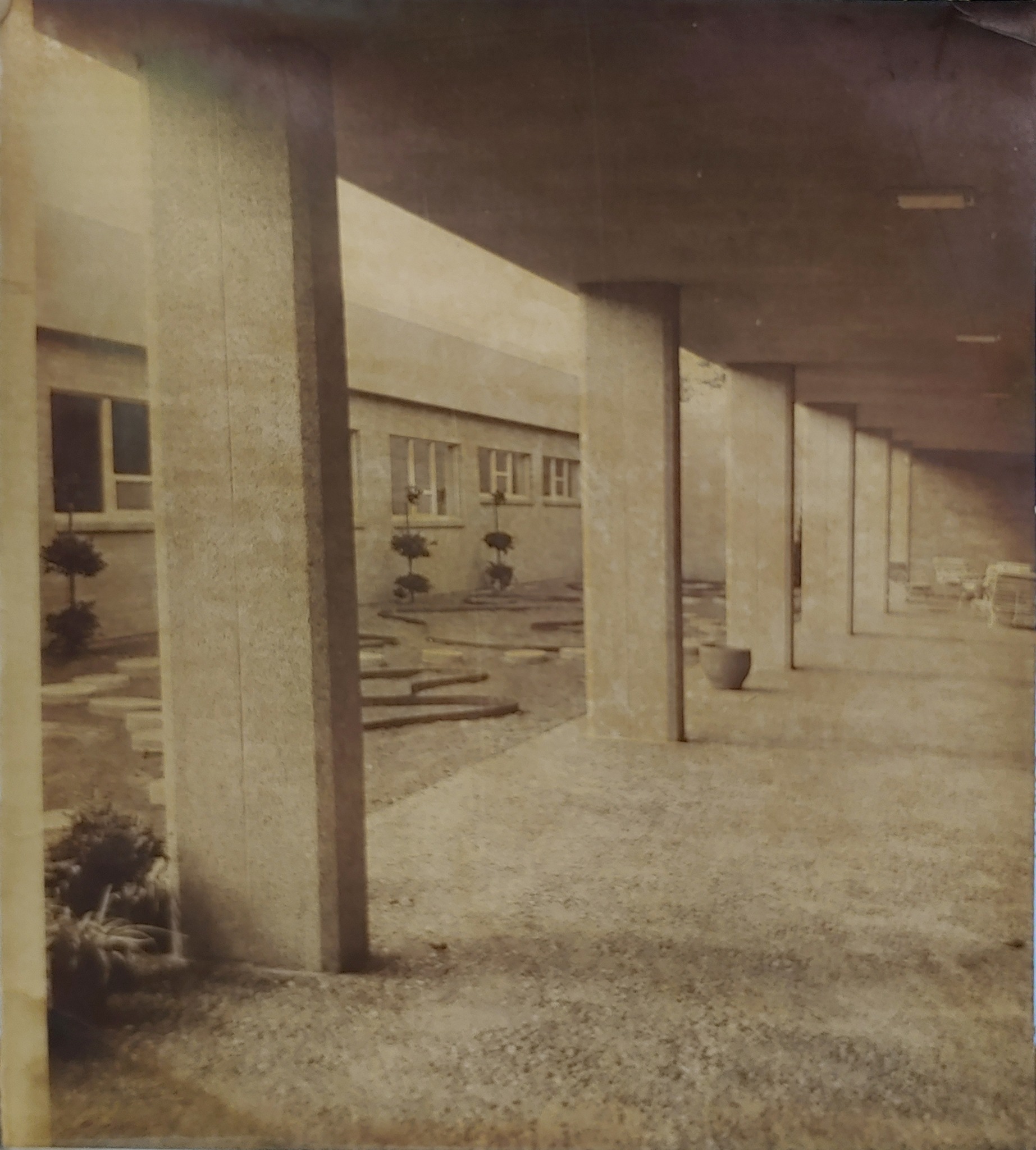 A photo of the original back walkway of the hospital built in 1958.